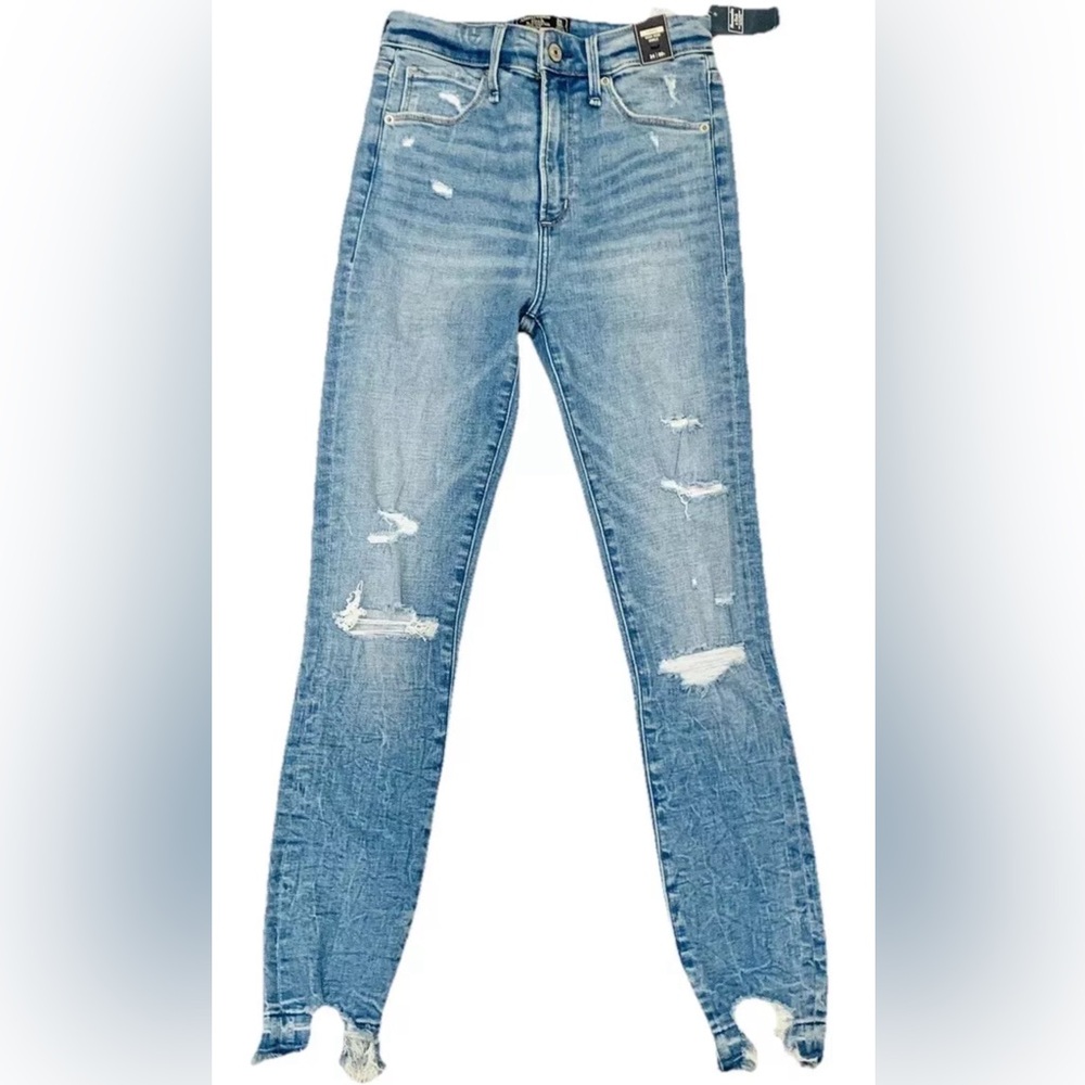 Abercrombie & Fitch Shark Bite Hem Simone High Rise Ankle Frayed Jeans Size 24